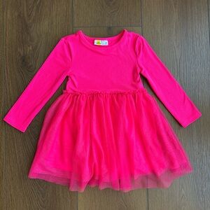 Epic Threads Soft Bright Pink Ribbed Long Sleeve tulle Dress
